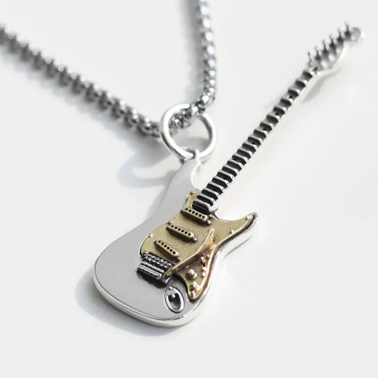 Fashion Electric Guitar Rock Necklaces Rings For Women Retro Hip Hop Pendant Sweater Chain Gift Punk Jewelry Men Accessories