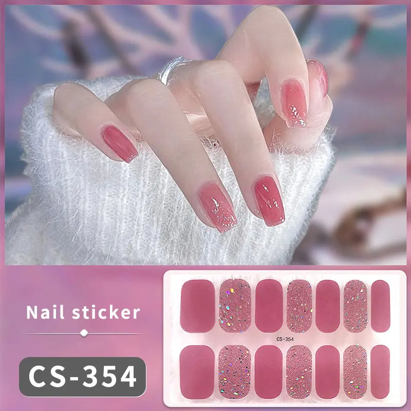 14/16Tips Fashion Gradient Nail Sticker Nail Art Stickers Self-Adhesive Simple Full Nail Wraps French DIY NAil Art Making