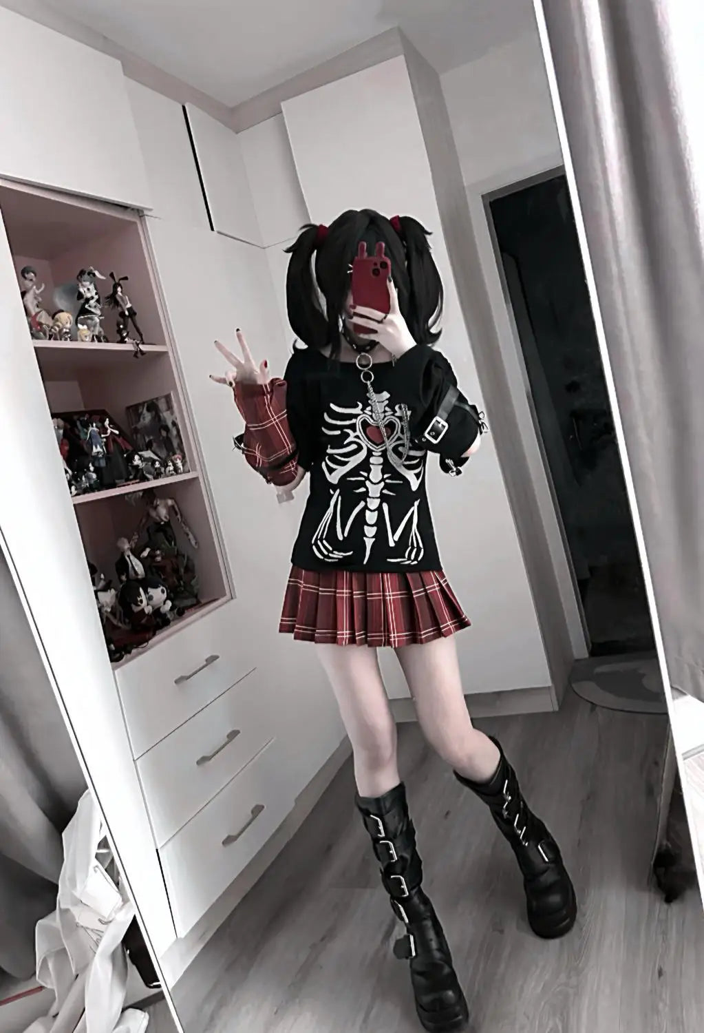 Japanese Summer Fairy Skeleton Printing T-shirts Harajuku Vintage Casual Loose Black Tops 2025 Women Streetwear Grunge Punk Tees