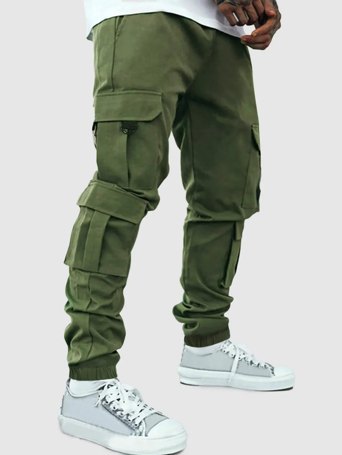 ZAFUL Men's Streetwear Solid Color Multi-pockets Design Techwear Beam Feet Drawstring Cargo Pants