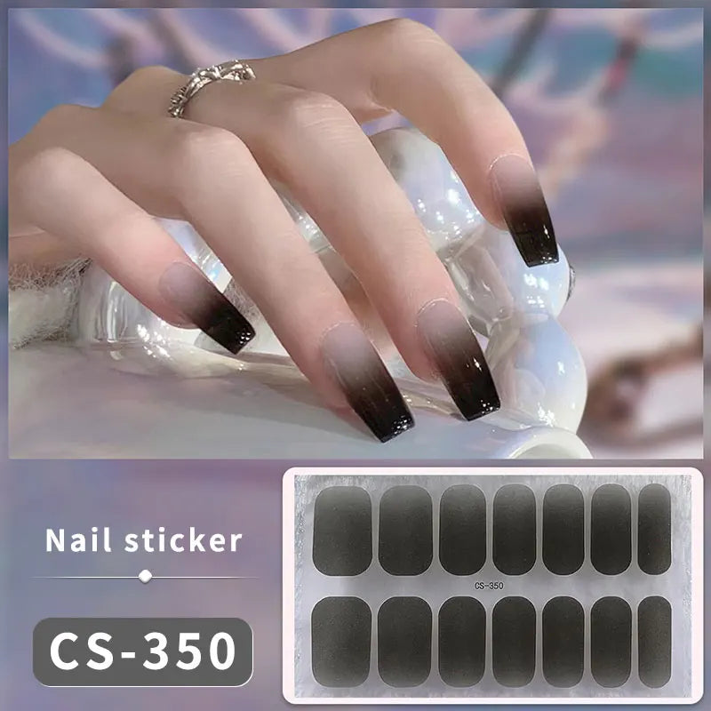 14/16Tips Fashion Gradient Nail Sticker Nail Art Stickers Self-Adhesive Simple Full Nail Wraps French DIY NAil Art Making