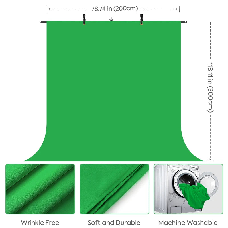 Green Screen Backdrop With 5x6.5ft Stand, Photography Support Stand System Kit With Chromakey Muslin Background With 2 Clips