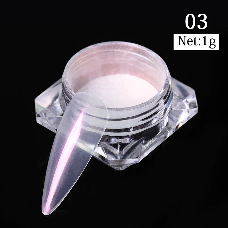 Aurora Pearl Nude Pink White Nails Glitter Dust Chrome Moonlight White Rubbing on Powder Shell Mirror Pigment Nail Art Supplies