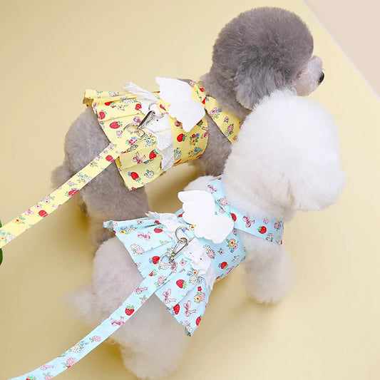 Dogs Collar Harness Skirt Vest Clothes Pet Dog Dress Up Harness Clothing With Leash Traction Rope Puppy Cats Vest Princess Dress