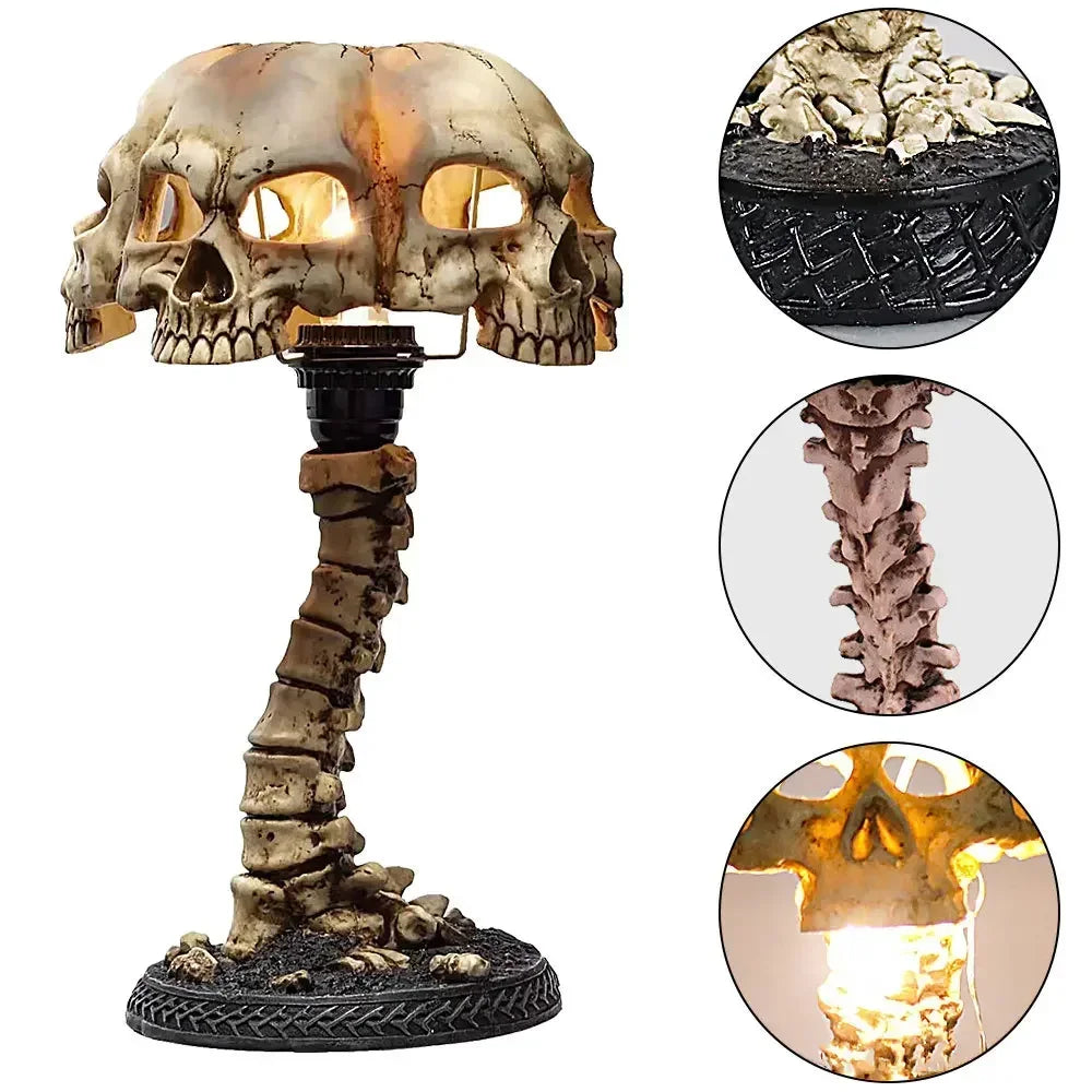 Halloween 3D Gothic Skull Table Lamp Skeleton Desktop Light Spooky 4 Head Resin Night Decorative Light Party Home Ornament Gifts