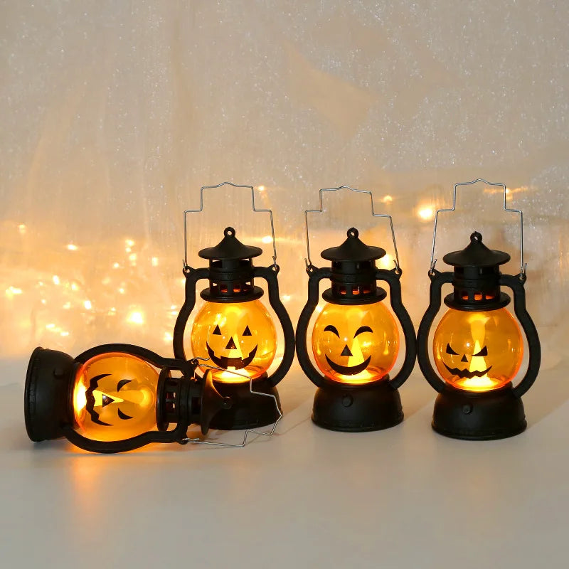 Halloween Pumpkin Lamp Ghost Lamp Horror Candle LED Lamp Retro Small Oil Lamp Horror Props  Halloween Decorations For Home