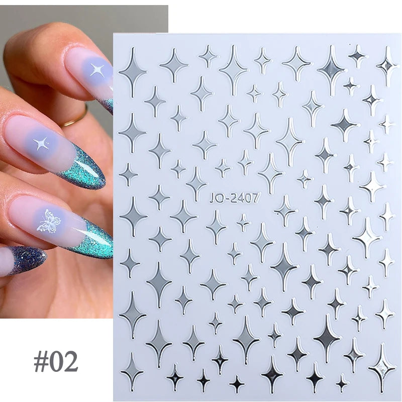 Sliver Stars Nails Stickers 3D Laser Stylish Adhesive Nail Sticker Manicure Decoration Nail Stickers for Nails Nail charms