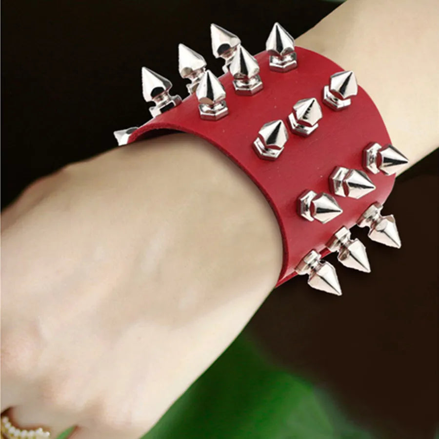 New Mainstream Rock Spiked Rivet Conical Stud Wide Leather Cuff Bracelet For Men And Women Punk Gothic Neutral Bracelet Jewelry