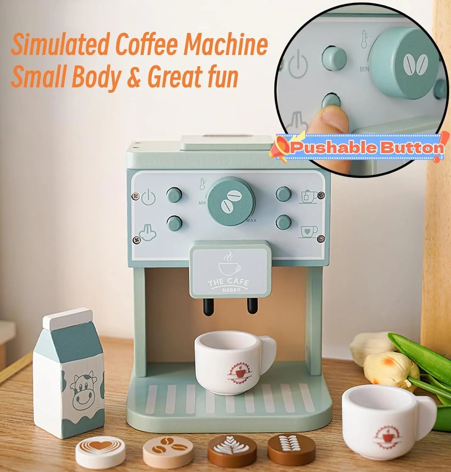 Wooden Pretend Play Kitchen Toys Coffee Machine Tea Set Toy Cake Ice Cream Play Set Learning Toys for Girls Boys Children Gifts