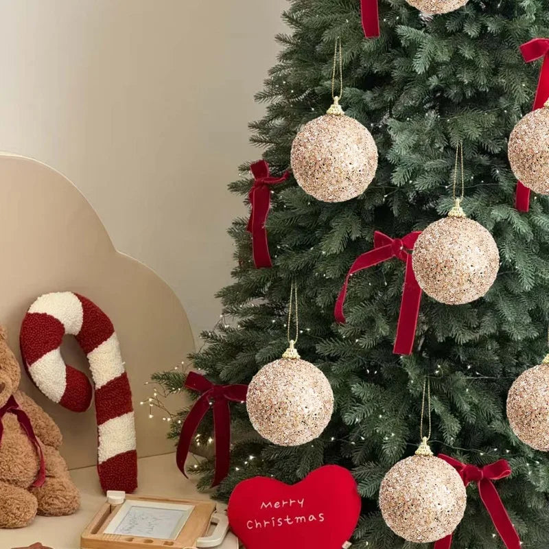 30/6pcs Glitter Champagne Gold Christmas Balls Sparkling Xmas Tree Hanging Ball Pendants Christmas New Year Party Decor Ornament