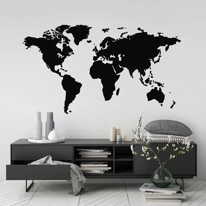 Modern Home Decor World Map Wall Sticker Vinyl Interior Design Bedroom Living Room Map of The World Wall Decal Removable S144