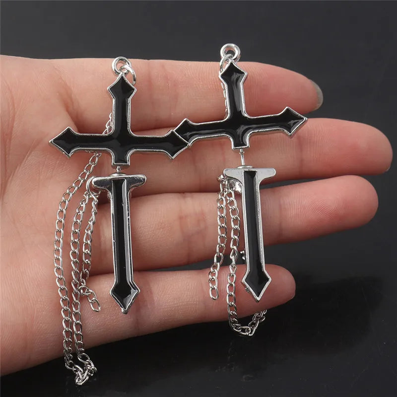 1Pc Vintage Black Cross Earrings For Women Hip hop Rock Piercing Chain Clip Earrings Girls Party Jewelry Gift