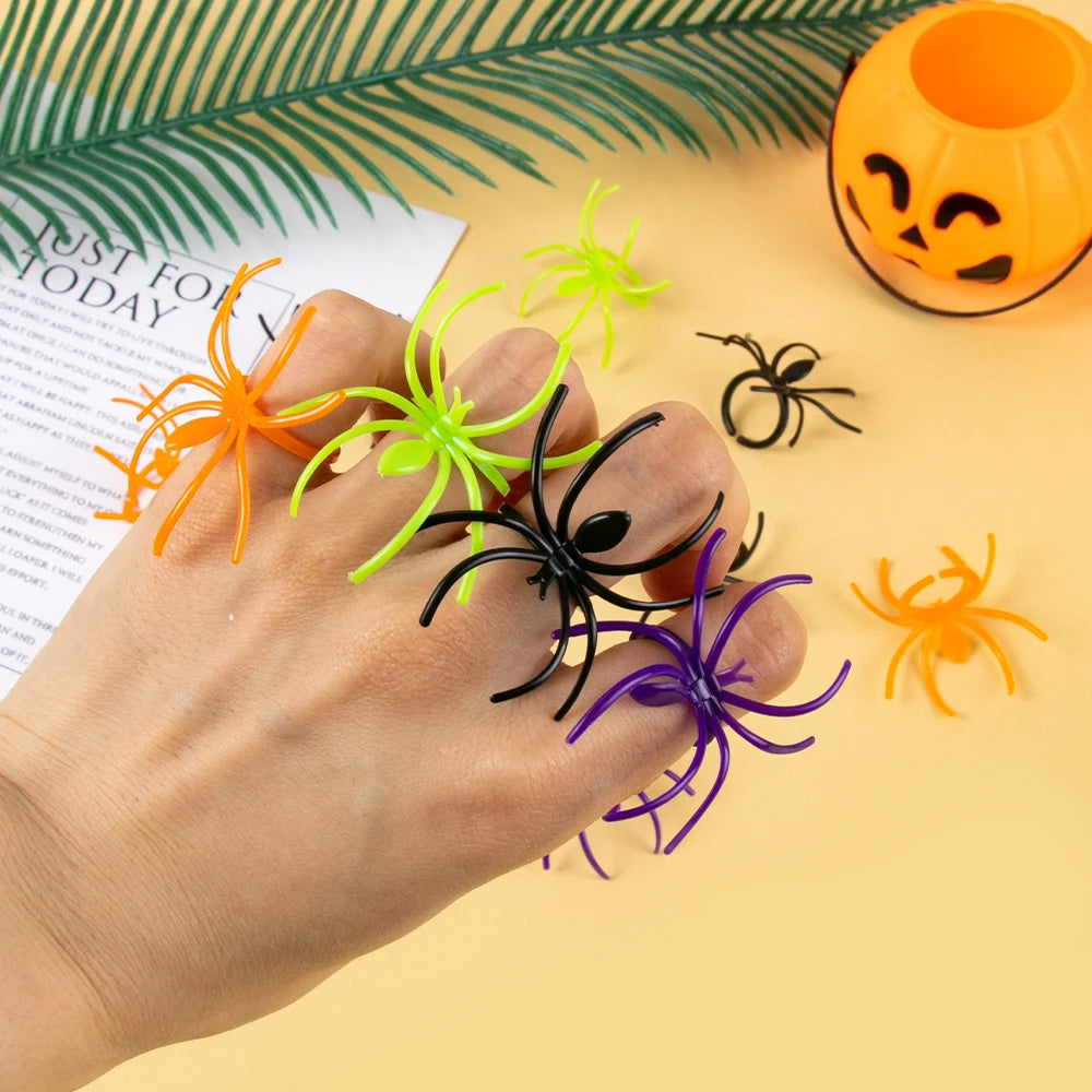 20/40/60pcs Spider Rings Halloween Rings for Kids Party Favors Colorful Plastic Spider Ring Kids Costume Accessories Props