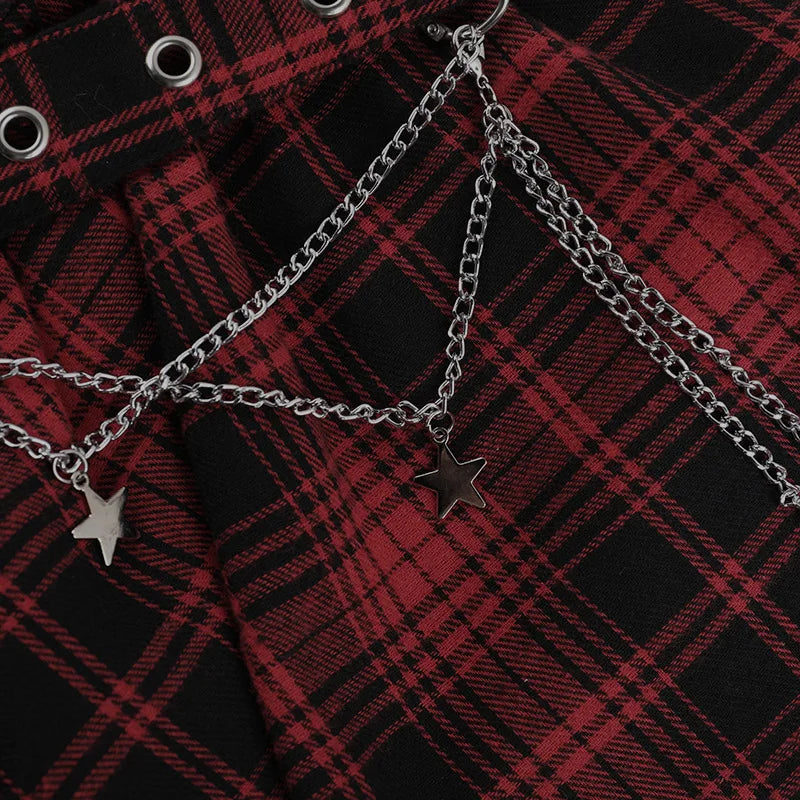 AltGoth Cyber Punk Dark Gothic Skirt Women Streetwear Harajuku Irregular Patchwork Red Plaid Skirt Hotsweet Y2k Clubwear Skirt