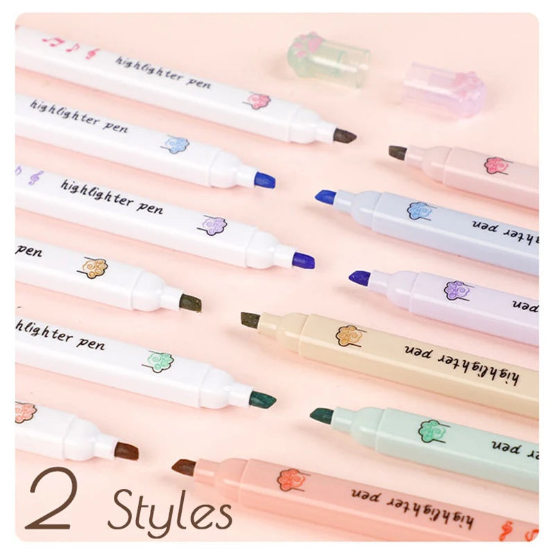 6 Pieces Set Kawaii Cat Paw Highlighter 6 Colors Slanted Tip Markers Liquid Ink for Student School Stationery Office Supplies