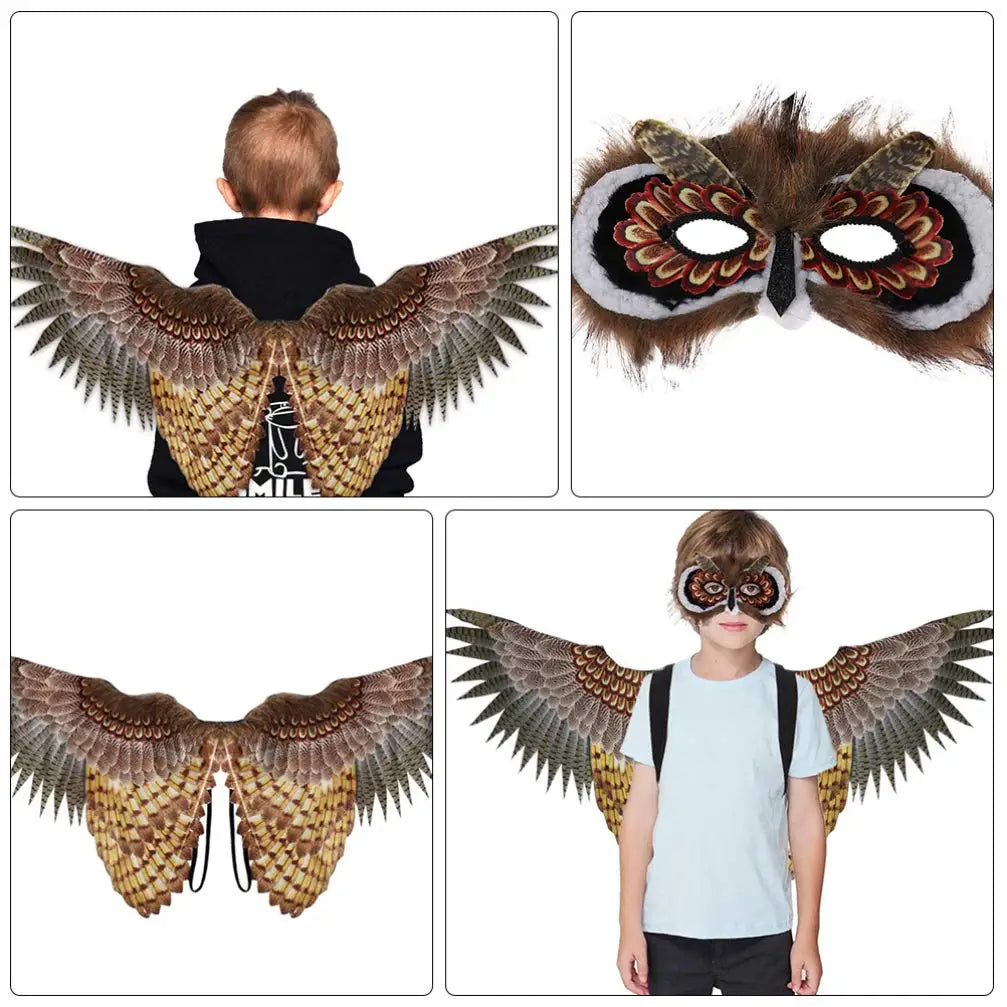 Halloween 1 Set Kids Owl Animal Wings Mask Party Carnival Carnival Children's Owl Mask Wings Set Cosplay Dance Costume Props