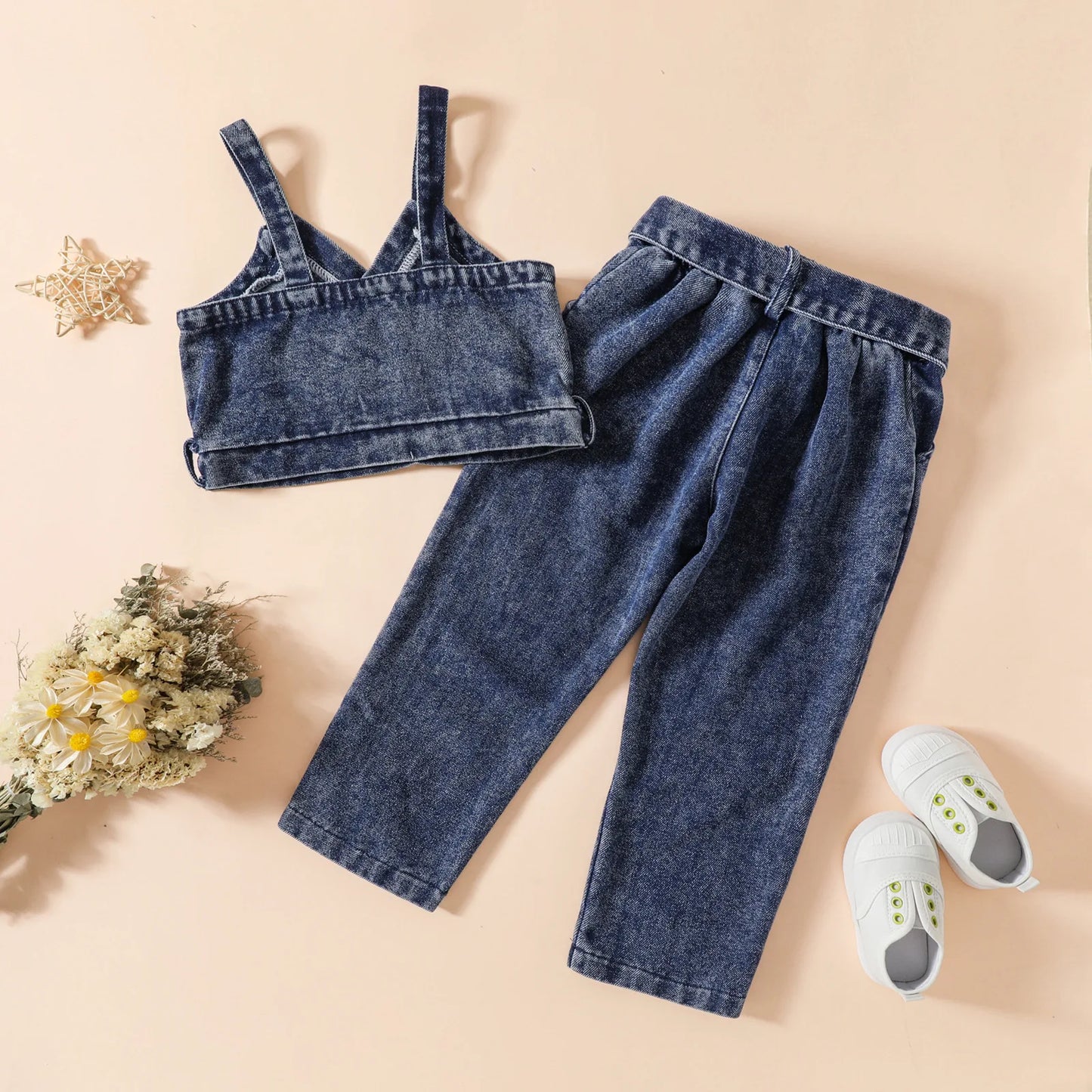 2Piece Summer Outfits Baby Girls Clothing Fashion V-neck Sleeveless Tops+Jeans Kids Boutique Clothes Denim Two Piece Sets BC409