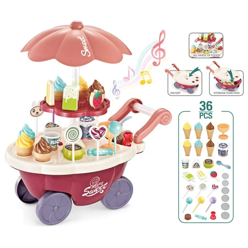 36PCS Ice Cream Candy Trolley House Play Toys Candy Car Ice Cream Candy Cart House Brain Game Kids Toys Children's Gift Toys Set