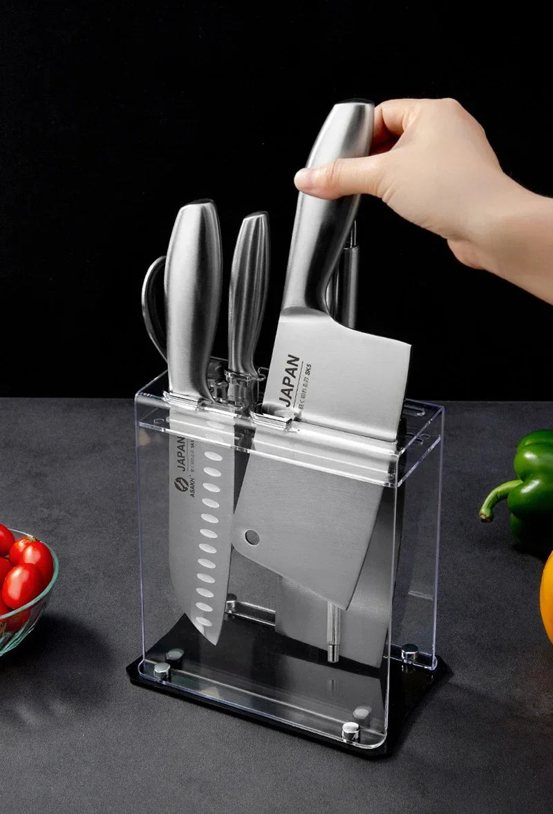 Professional Japanese Kitchen Chef Knife Set Meat Fish Fruit Vegetables Slicing Stainless Steel Butcher Cleaver Knife Holder