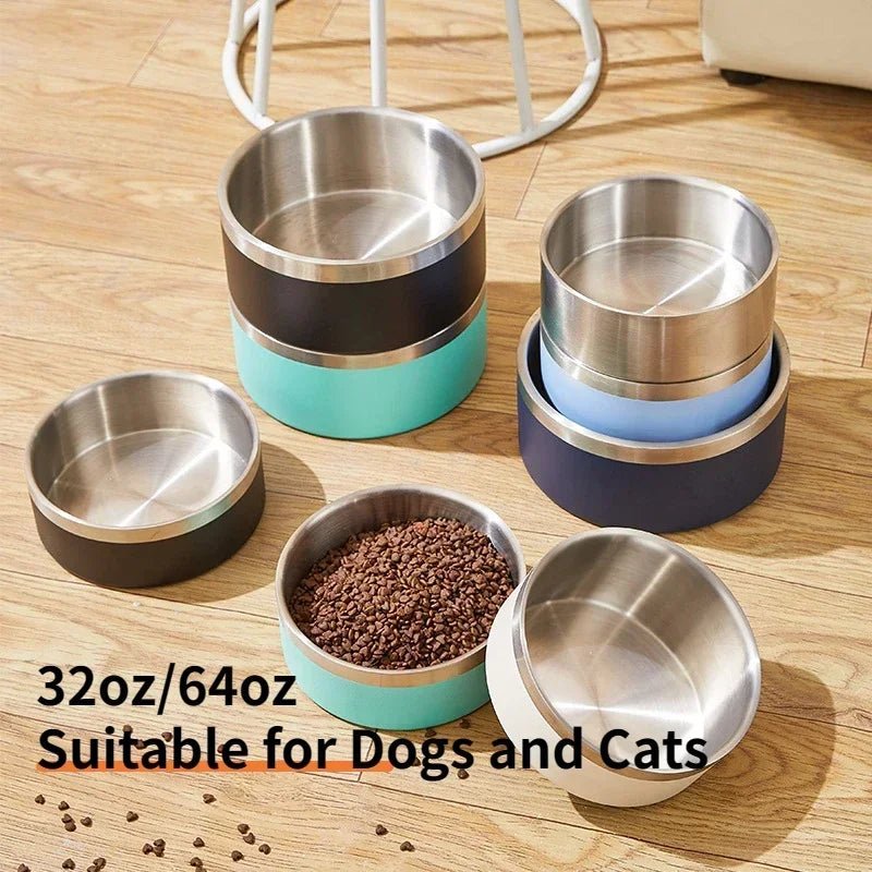 64oz Stainless Steel Round Dog Bowl Double Vacuum Feeding Large Capacity Dog Food Bowl Water Bottle Dog Accessories Pet Supplies