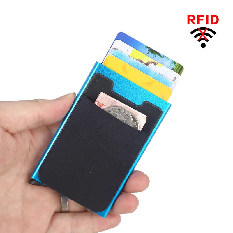 2023 New Rfid Smart Wallet Card Holder Metal Thin Slim Men Women Wallets Pop Up Minimalist Wallet Small Black Purse Metal Vallet