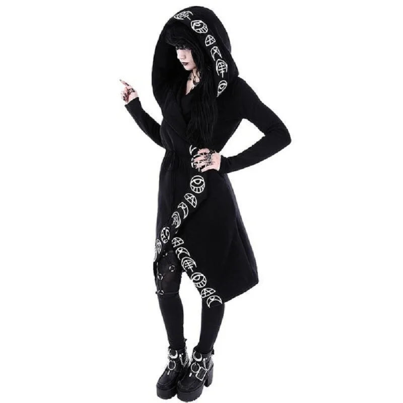 Fashion Trend Ladies Punk Moon Pattern Printing Long-sleeved Cardigan Sweater Long Style