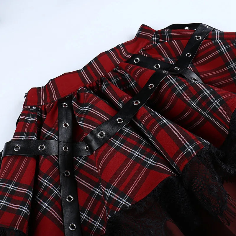 Gothic Harajuku Girls Plaid Pleated Skirt Punk Sweet Lace Kawaii Clothing Y2k Lolita Cake Mini Skirts Cosplay Costume