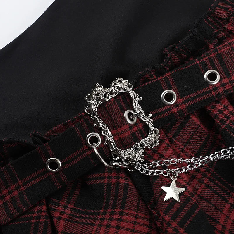 AltGoth Cyber Punk Dark Gothic Skirt Women Streetwear Harajuku Irregular Patchwork Red Plaid Skirt Hotsweet Y2k Clubwear Skirt