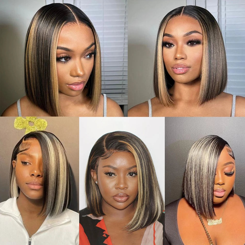 1B/27 Highlight Wig Human Hair Bob Wig Short Bone Straight Bob Wig Lace Front Human Hair Wigs Piano Cheap Wig On Clearance Seal