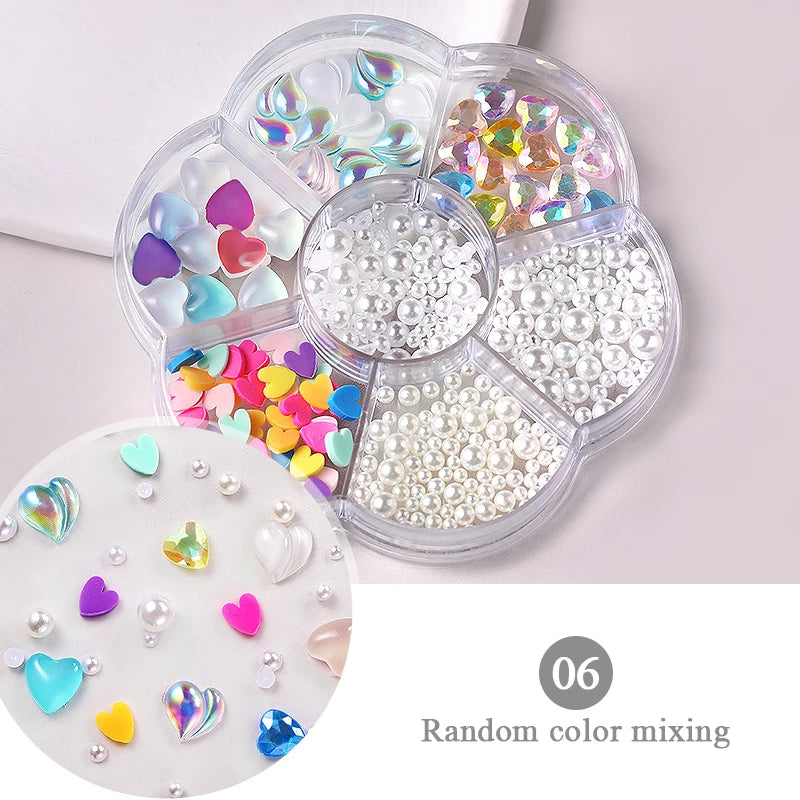 Mixed Acrylic Bowknot 3D Nail Art Decorations Flower Resin Charms Gold Beads Caviar Pearl Mixed Rhinestones Accessories Boxed