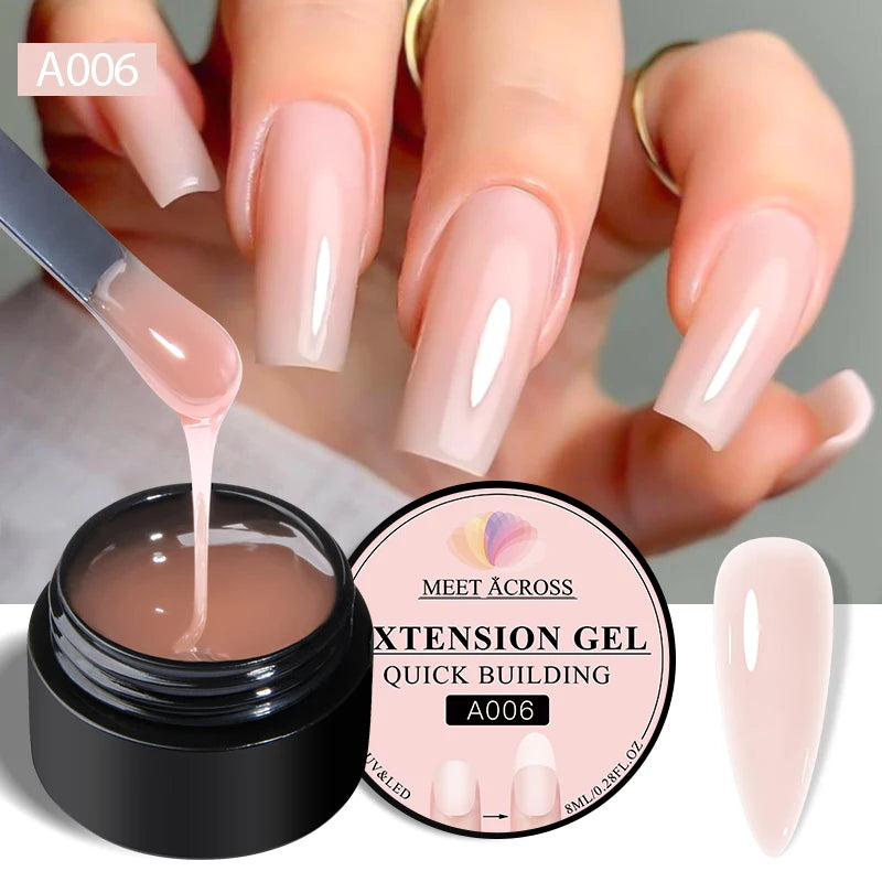 MEET ACROSS 7ML Pink Glitter Quick Extension Gel Nail Polish Gold Foils Effect Vernis Semi Permanent UV Gel Nail Art Hard Gel