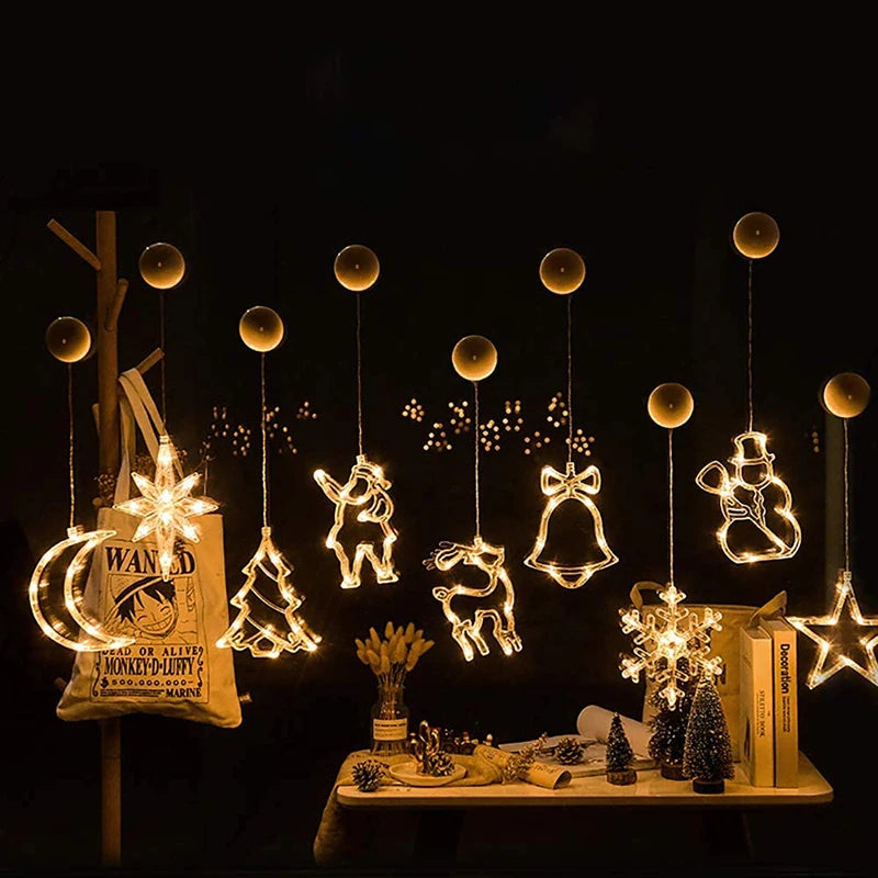 1pcs Christmas Decoration Light String Lights Glowing Tree Bell Star LED Suction Cup Merry Xmas Decor Home Lamps Battery Powered