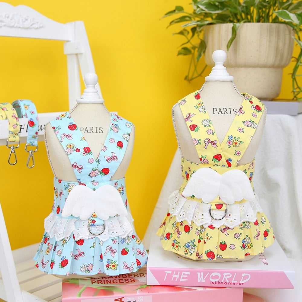 Dogs Collar Harness Skirt Vest Clothes Pet Dog Dress Up Harness Clothing With Leash Traction Rope Puppy Cats Vest Princess Dress