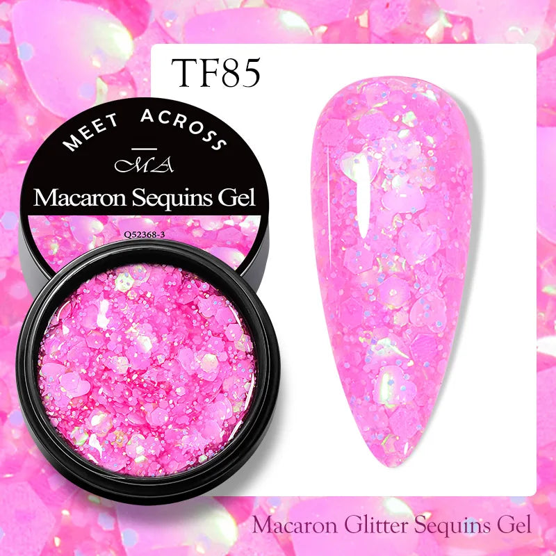 MEET ACROSS 7ML Pink Glitter Quick Extension Gel Nail Polish Gold Foils Effect Vernis Semi Permanent UV Gel Nail Art Hard Gel