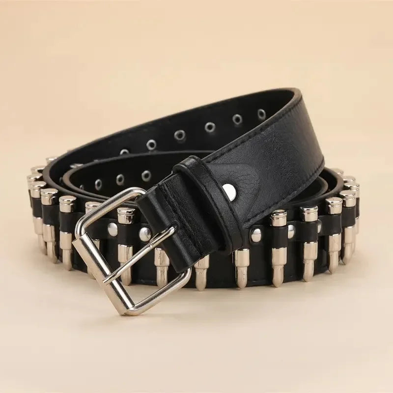 Cropped Studded Men's Belt Punk Rock Style Camouflage Fashionable Leather Belt For Men Women Cross-border Bestseller