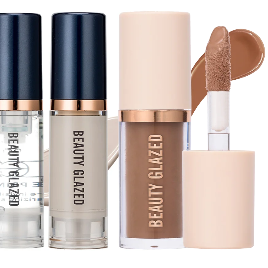 BEAUTY GLAZED 3pcs Face Makeup Set,Liquid Foundation+Primer+ Liquid Contour,Natural Weightless Long-wearing Smudgeproof Bronzer