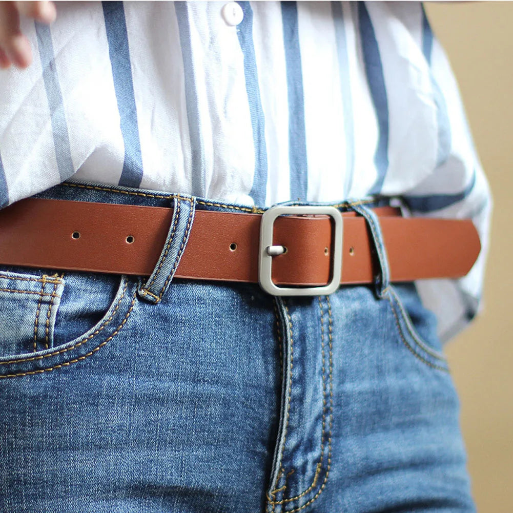 Classical Simple PU Alloy Square Buckle Belts Business Versatile Leisure Belts Black For Men Jean Pants Waistband