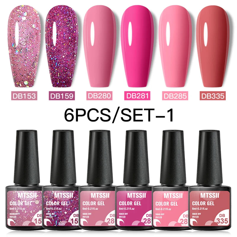 6PCS/SET Color Nail Gel Polish Set Kits  Base Top Coat  Varnish Soak Off UV Gel LED Semi Permanent All For Manicure Nail Art