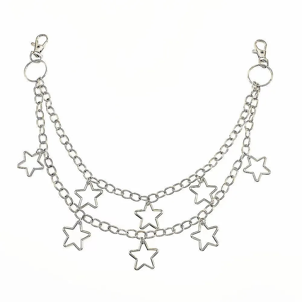 Punk Metal Cross Rivet Layered Chain Keychains for Men Women Waist Key Chain Wallet Jeans Hip-hop Pants Belt Jewelry Accessories