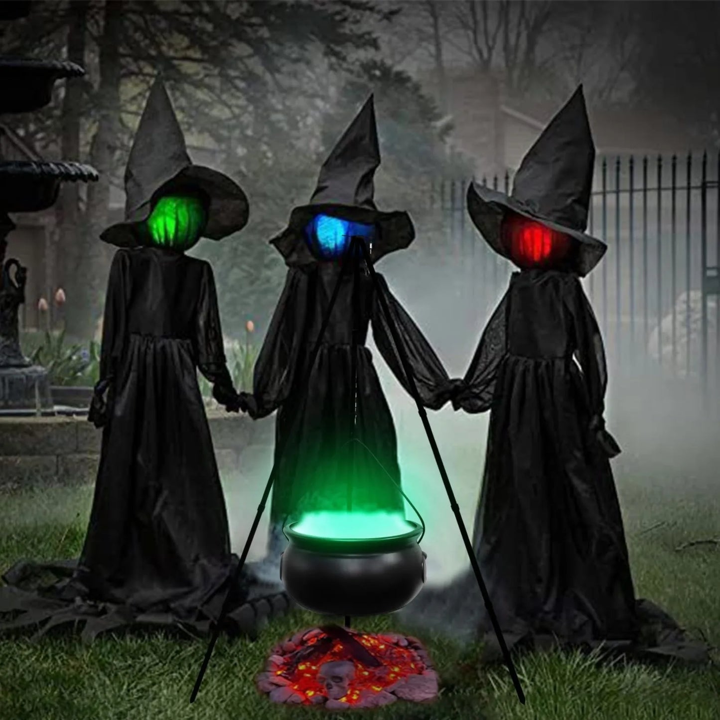 Large Witch Cauldron On Tripod With Led String Light Halloween Party Decor Outdoor Hocus Pocus Candy Bowl Bucket Home Yard Porch