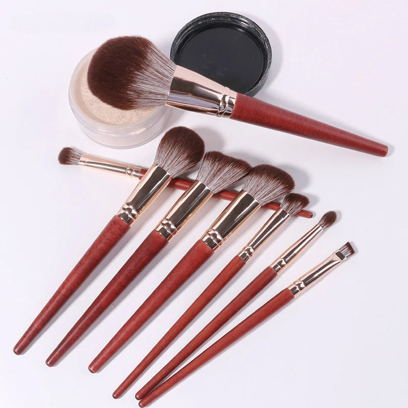 New Wood Grain 8 Makeup Brush Set Loose Powder Blush Brush Beginner Set Complete Set of Beauty Tools