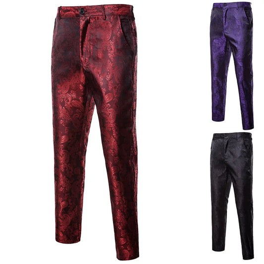 Idopy Men Pants Punk Gothic Party Floral Paisley Stage Performance Steampunk Floral Cosplay Victorian Trousers Streetwear