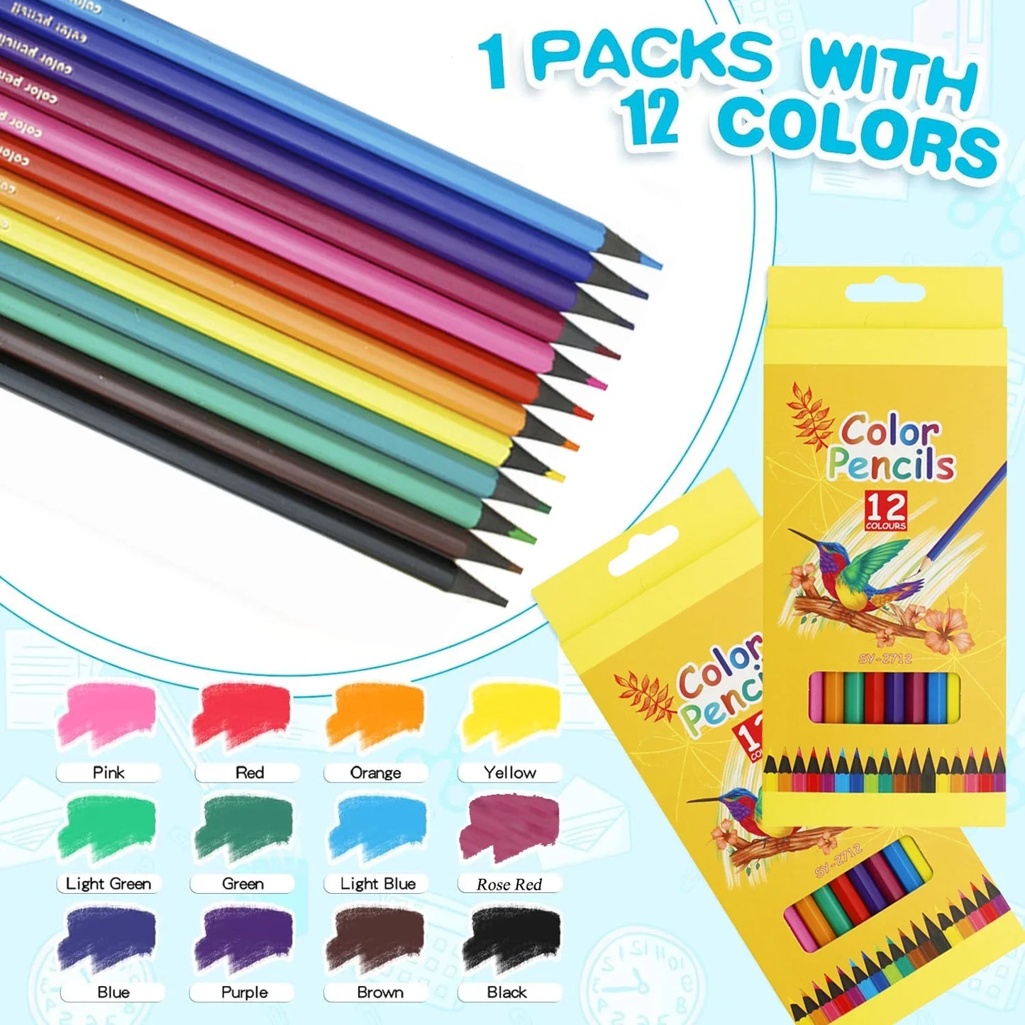 Hexagonal colored pencil Multi-Color Art Pencils Set - 12 Boxes, 144 Pieces for hand-drawn graffiti animation drawing Coloring