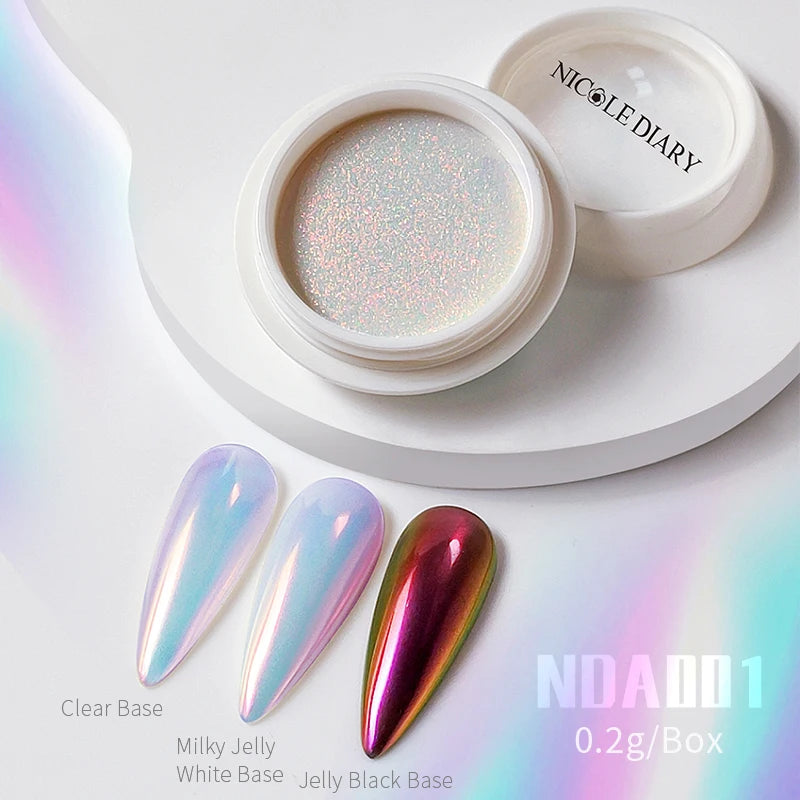 NICOLE DIARY Nail Powder Pigment Pearl White Rubbing on Nail Art Glitter Dust Chrome Aurora Manicure  Decoration DIY