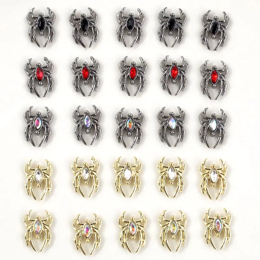 10PCS Gothic Punk Style Alloy 3D Spider Nail Art Charms Dark Black/Red/CLear/AB Rhinestones Spider Design For Halloween Nail diy