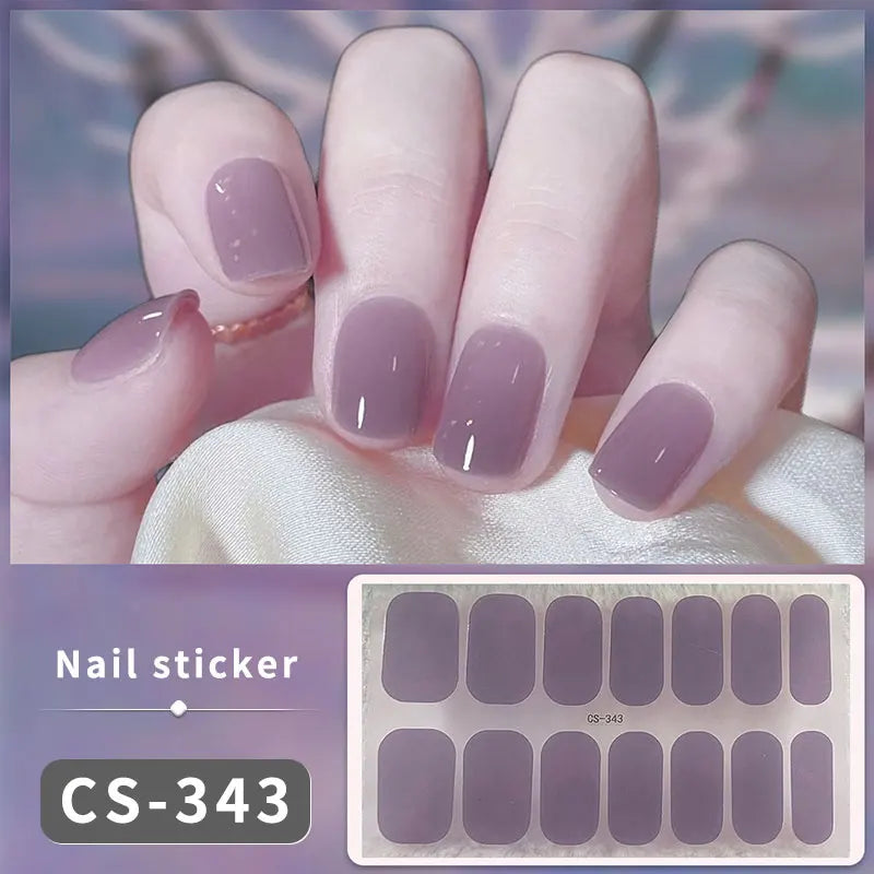 14/16Tips Fashion Gradient Nail Sticker Nail Art Stickers Self-Adhesive Simple Full Nail Wraps French DIY NAil Art Making