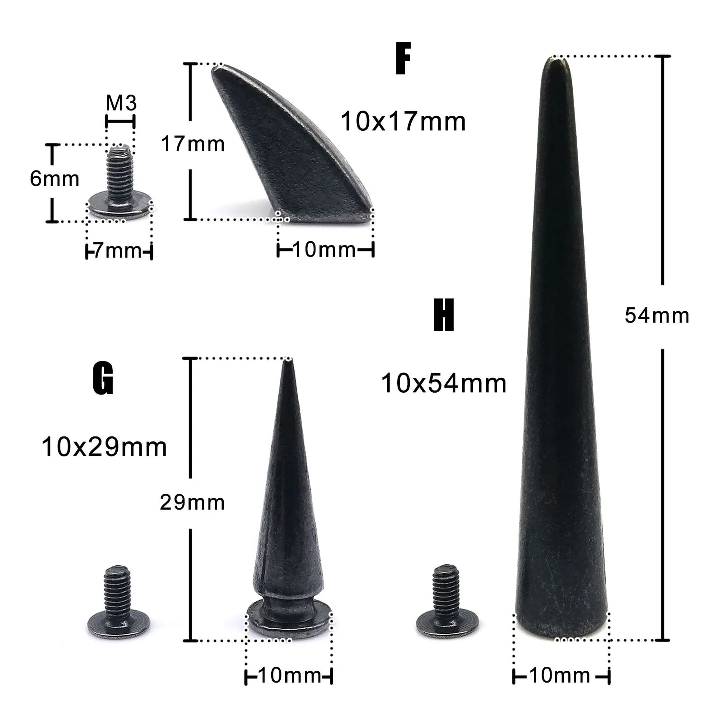 10 Sets Metal Decor Punk Bullet Warhead Spike Cone Screw Back Rivet Stud Spot Nail Leather Collar Bag Belt Jacket Shoes Repair