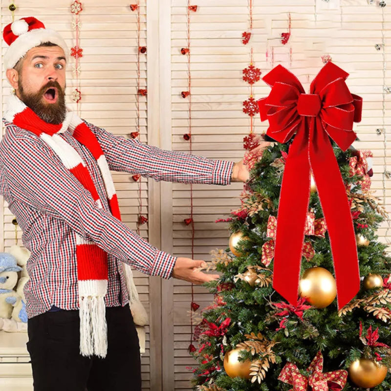 Red Christmas Bows Outdoor Decorations,Large Christmas Tree Topper Bow with Glitter Gold Edge for Xmas Home Front Door Decor