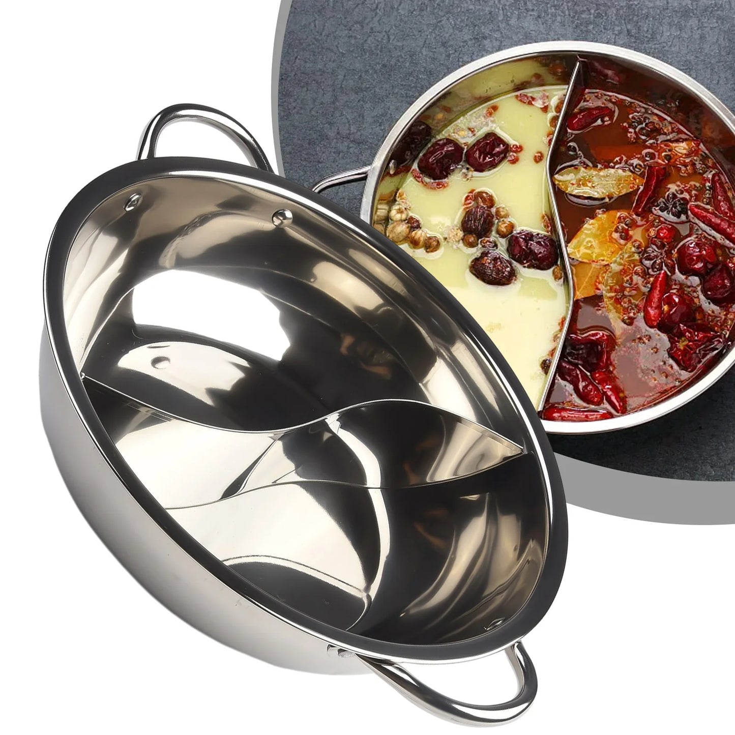 Chinese Hot Pot Stainless Steel Induction Cooker Gas Stove Compatible Pots Home Kitchen Cookware Soup Cooking Pot Twin Divided