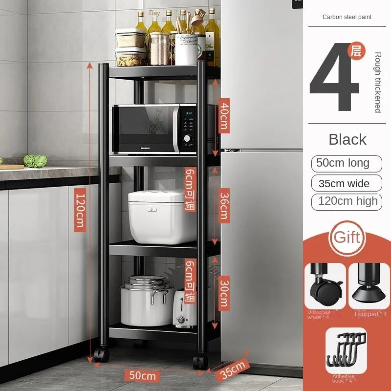 3/4/5 Tiers Trolley Rack Floor-to-ceiling Multi-layer Home Bedroom Mobile Kitchen Multi-functional Storage Storage Rack Pulley